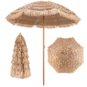 Parasol de terrasse en paille de 7,2 pieds avec mât en bois, inclinaison réglable, base pour jardin, utilisation extérieure en cour - Product Image 1