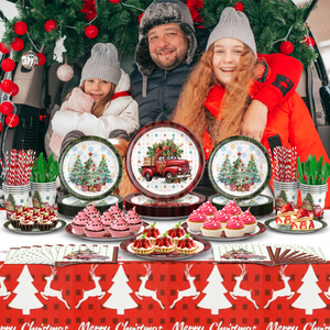 Ensemble de vaisselle jetable en papier sur le thème du Père Noël pour la décoration de fête de Noël - Product Image 2