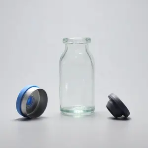Botol Kaca Crimp Bening Dibentuk untuk Injeksi dengan Sumbat Karet dan Tutup