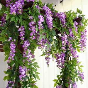 Guirlandes de fleurs artificielles de glycine 100cm-200cm, décoration suspendue pour mariage, maison, plafond, arche, verdure, fleurs en soie violettes - Product Image 1