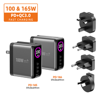 Chargeur mural prise EU 4 ports 3C1A avec écran intelligent TFT 165W 100W GaN Charge rapide certifiée PPS CE Multi-appareils pour iPhone