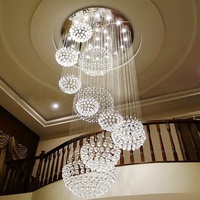 Luminaires de plafond pour hall d'hôtel, long escalier rond k9 cristal, éclairage de luxe, lustre goutte de pluie