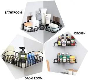 חדר אמבטיה מתכת מדף אחסון מתלה נירוסטה אגרוף מקלחת מטבח מאובזר קיר מחסן מתלה