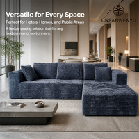 Canapé modulaire en tissu corduroy en forme de L, trois places, pour hôtel, appartement, salon