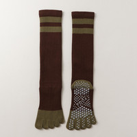 Chaussettes de sport professionnelles antidérapantes en tricot respirant et absorbant la transpiration pour femmes et jeunes, montantes jusqu'aux genoux, à 5 doigts, pour Pilates et Yoga