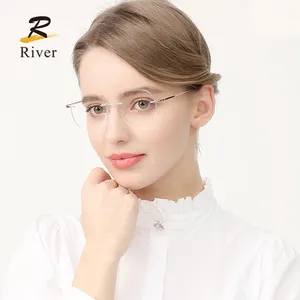 2020女性チタンブルー光遮断リムレスフレーム眼鏡