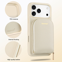 Étui de téléphone personnalisé en cuir microfibre durable pour 18/17 Pro Max, magnétique, résistant aux rayures, texture litchi, avec porte-cartes