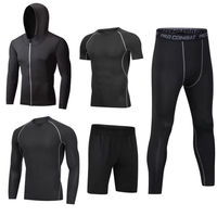Ensemble de sport cinq pièces pour homme, couleur unie, séchage rapide, manches longues, en soie de lait, élasthanne et polyester, pour le fitness