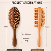 Brosse à cheveux double face en bois avec coussinets en bambou, peigne de massage du cuir chevelu, brosse démêlante en bois naturel, logo personnalisé, fourniture OEM