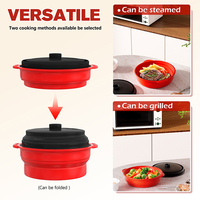 Einfach zu bedienender Küchen helfer 2 in 1 Grill pfanne Zusammen klappbare Silikon pfanne Mikrowellen-Dampf garer Backblech-Set