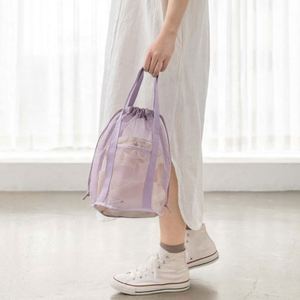 Low MOQ Custom Logo Design Travel Makeup <b>Toiletry</b> <b>Bag</b> Fashionable Foldable Polyester Mesh <b>Drawstring</b> Washable Hanging Swim - Product Image 1
