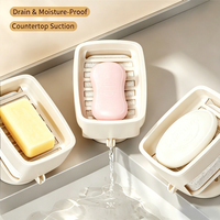 Boîte à Savon Moderne ABS à Ventouse Double Couche Écologique Étanche Drainage Facile Rangement Salle de Bain Cuisine Toilettes
