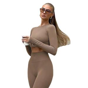 Seamless Yoga Set Gym Fitness Set Long Sleeves Sports Bra Scrunch Butt Leggings Short Sleeve Top Women Workout Sets Bodysuit