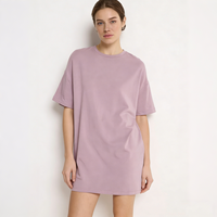 T-shirt de nuit bleu marine personnalisé Hongbo pour femmes, en coton modal de bambou, épaules tombantes, robes de nuit de luxe, pyjamas pour femmes