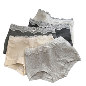 Culottes mi-hautes pour femmes, en coton tricoté avec dentelle, respirantes, pour tous les jours, couleur unie, sous-vêtements, logo personnalisé - Product Image 1