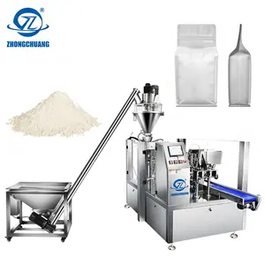 Automatic Doypack Rotary Filler Bag Seal Wheat Maize Starch Flour Milk Powder Packaging Resealable Premade Pouch Packing Machine