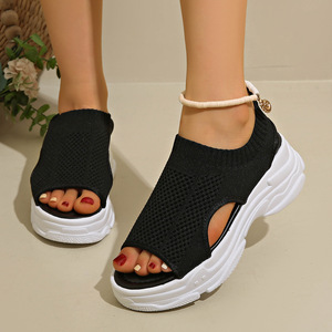 Women Breathable Thick Sole Elastic Hollow Out Large <b>Sandals</b> Summer New Open-Toe Sports Style <b>Sandals</b> - Product Image 2
