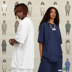 T-shirt da <span class=keywords><strong>uomo</strong></span> personalizzata 305G pesante 100% cotone lavata a maniche corte t-shirt estiva piccola scollatura 440G <span class=keywords><strong>pantaloncini</strong></span> pesanti coppia Set - Product Image 2