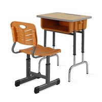 Ensemble Chaise et Bureau Scolaire Ajustable et Durable, Coloré, avec 1 Tiroir et Boîte à Livres, Siège en Plastique Orange, Plateau en Bois, Table d'Étude Moderne pour Salle de Classe