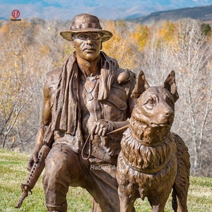 Statue commémorative militaire de soldat et de chien en bronze grandeur nature personnalisée pour l'extérieur - Product Image 2