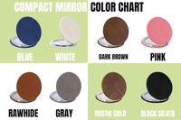 Miroir de poche compact en similicuir personnalisable avec logo, miroir de maquillage mini en cuir végétalien pour cadeau de douche