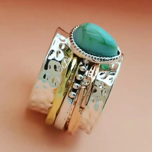 Anello Cocktail H406 con Pietra Turchese a Goccia, Montatura a Castone, Anelli Unisex alla Moda, Idea Regalo - Product Image 3