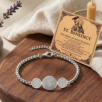 Bracelet en acier inoxydable avec médaille de Saint Benoît, chaîne en or, bijoux catholiques San Benito avec carte