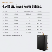 Generator Uap Listrik Diooist DO-BW 304 Stainless Steel dengan Panel Kontrol Komputer 220-240V untuk Sauna Hotel Dalam Ruangan