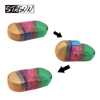 STASUN Taille-crayon manuel 2-en-1 avec gomme intégrée en forme de capsule pour enfants, étudiants, école et bureau