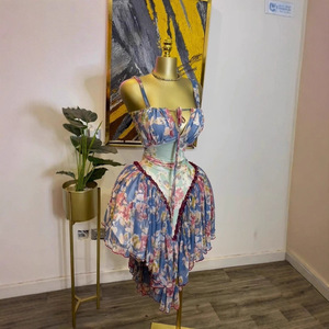 Vestidos Elegantes de Otoño para Mujer, sin Tirantes, Estampados, sin Mangas, con Cintura Ajustada y Plisada - Product Image 1