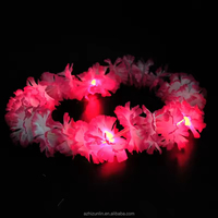 Kalung Bunga Hula LED Tropis, Lampu Kelap-Kelip untuk Tarian Hula, Halloween, Natal
