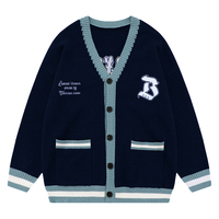 Cardigan en tricot personnalisé pour homme, col en V, boutons, poches, manches longues, mélange de coton, lettres brodées, motif, pull en tricot