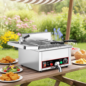 <span class=keywords><strong>Friteuse</strong></span> électrique commerciale à <span class=keywords><strong>double</strong></span> cylindre de table avec <span class=keywords><strong>bac</strong></span> de récupération d'huile pour brochettes et poulet frit, à température constante - Product Image 4