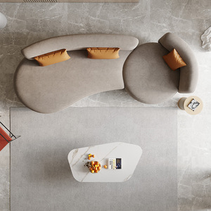 โซฟาผ้ารูปตัว S โค้งมน พร้อมหมอนสีส้ม สำหรับห้องนั่งเล่นสไตล์โมเดิร์น - Product Image 2