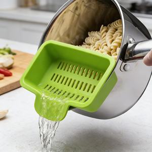 Cesta de drenaje de silicona de grado alimenticio para lavar fideos y verduras, colador doméstico a prueba de fugas - Product Image 2