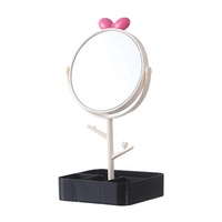 Miroir de maquillage de bureau personnalisé avec rangement intégré et design nœud princesse mignon pour dortoir étudiant, cadre en plastique