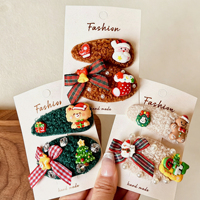 Fabrieksleverancier Kerst Kinder Haaraccessoires Pluche Schattige Kerstman Sneeuwpop Kerstboom Patroon Kinder Haarclips