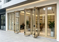 Porte pliante en verre en alliage d'aluminium et PVC, à rupture de pont thermique, avec verre trempé, étanche, idéale pour supermarché, villa, balcon