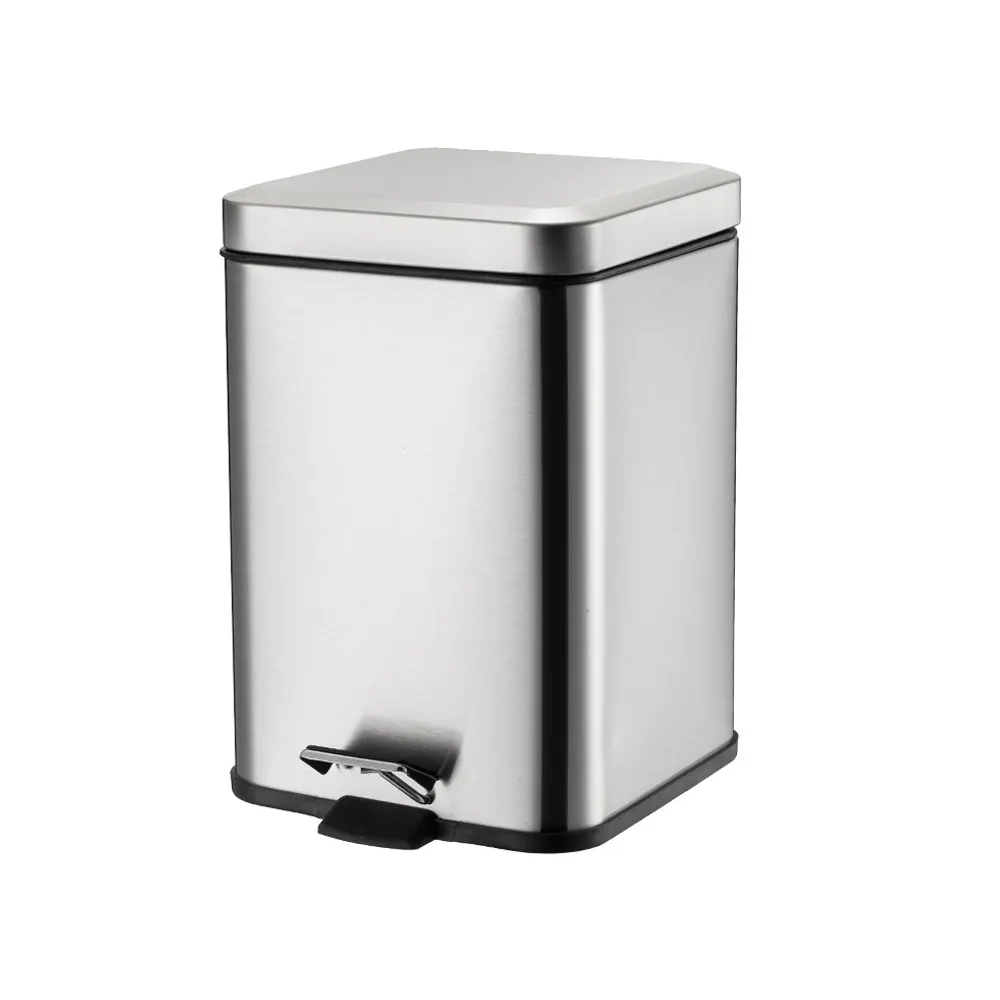 Home Bathroom Household Cleaning Tools Accessories Stainless Steel Square Foot Pedal Trash Can Waste bin