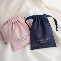 PandaSew Pochette de luxe en satin de soie dense pour bijoux, sac à cordon avec logo personnalisé imprimé