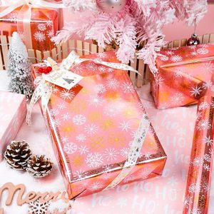 MAYPLUSS Pink Christmas <b>Wrapping</b> <b>Paper</b> Roll 17in X 33ft Gold White Snowflake Anti Curl Gift Craft Packaging - Product Image 2