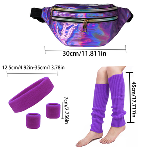 PESENAR 80s accessoires pour femmes filles néon rétro lueur 1980s 90s tenues de fête nouvel an Costume rose Fanny Pack jambières - Product Image 3