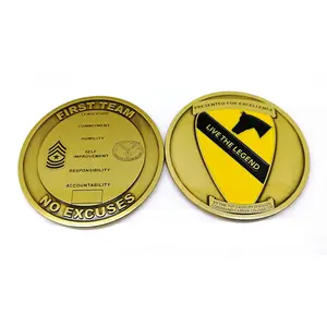 Live the legend 1st cavalry division first team presented for excellence antique gold soft enamel custom challenge coin