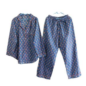 Women Floral Print Two Piece Pajama Set 100% Cotton Long Sleeve Woven Shirt and <b>Pants</b> Soft Breathable Summer Night Suit - Product Image 1