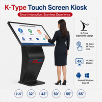 Terminal d'information en forme de K de 65 pouces, écran tactile 4K UHD, Windows Android Intel I3
