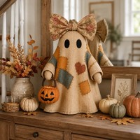 Lampe fantôme vintage éclairée XMW avec lanterne citrouille, figurine décorative rustique d'Halloween pour cheminée et porche