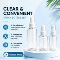 Flacon pulvérisateur en plastique PET de 100 ml, pompe pulvérisatrice, conteneur cylindrique, impression sérigraphique pour l'emballage de produits cosmétiques et de soins de la peau