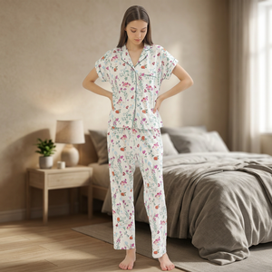 Women's Classic Elastic Waist 100% Cotton Animal/Floral Print <b>Pyjamas</b> Comfortable Sleepwear Bangladesh Factory - Product Image 3