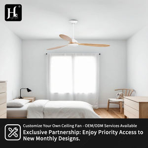Ventilateur de plafond LED à télécommande à 5 vitesses en bois massif avec moteur électrique CC de 52 pouces pour usage domestique - Product Image 5