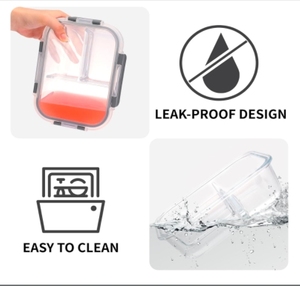 Paquet de 5 récipients de préparation de repas en verre à 3 compartiments avec couvercles, récipients de préparation de repas de 35oz réutilisables, boîte à bento pour adultes - Product Image 3